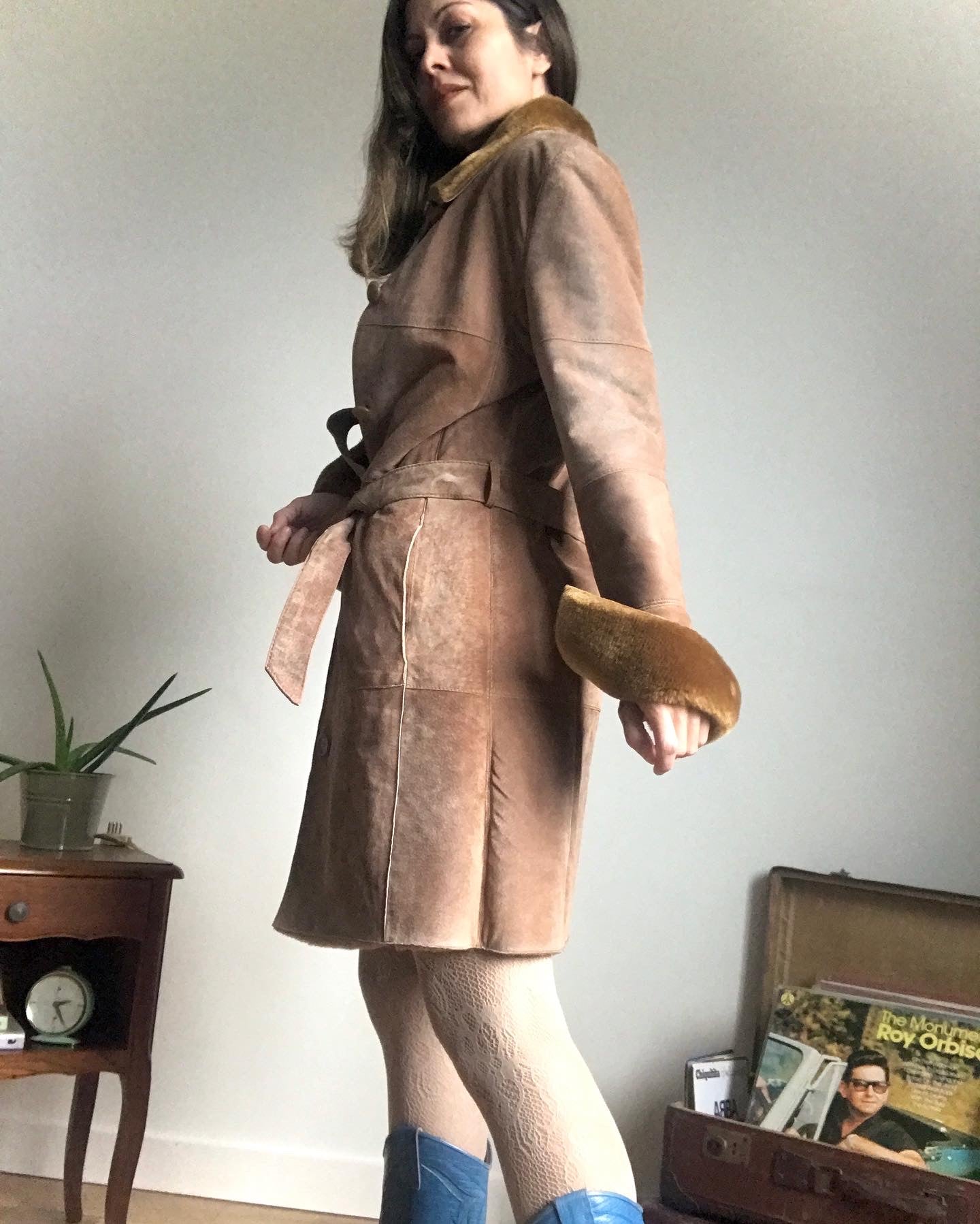 Belted nubuck coat