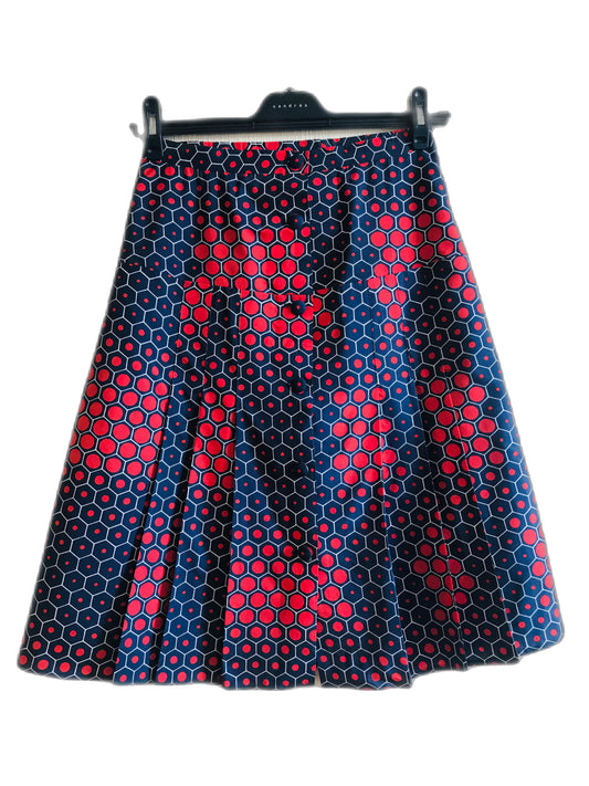 Retro print pleated skirt