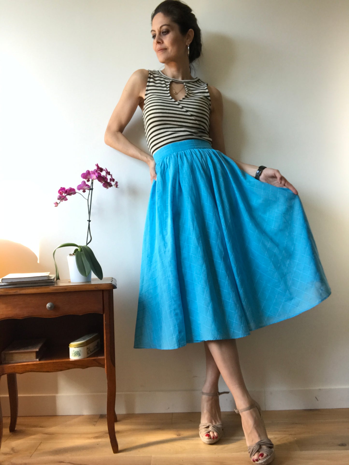 High waist vintage midi skirt