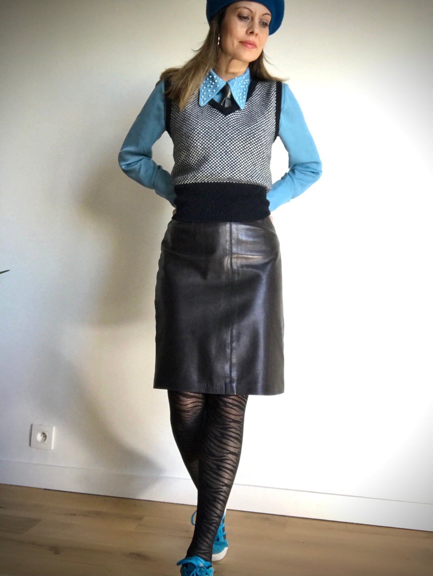 Lamb leather pencil skirt