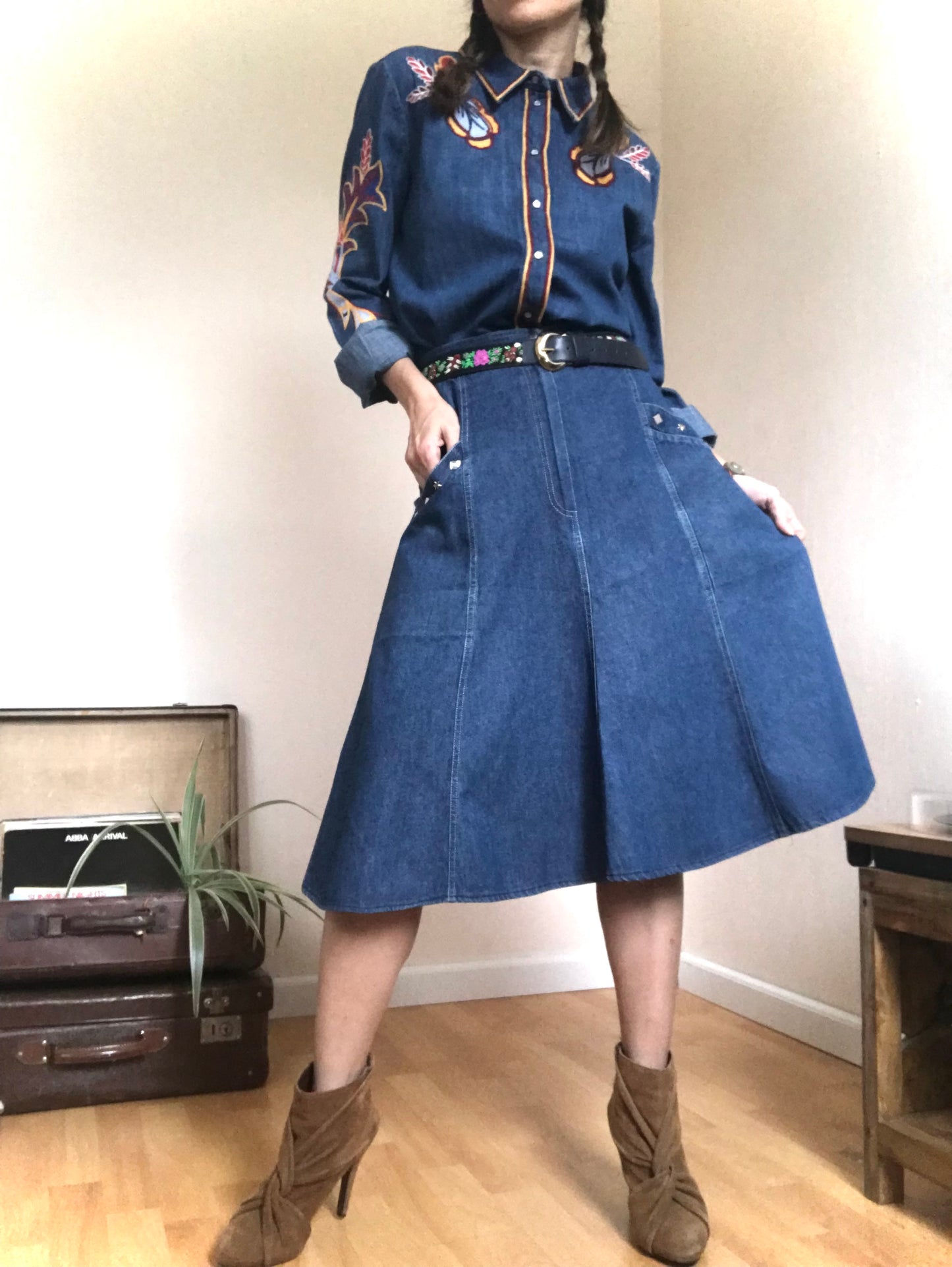 A-line denim skirt