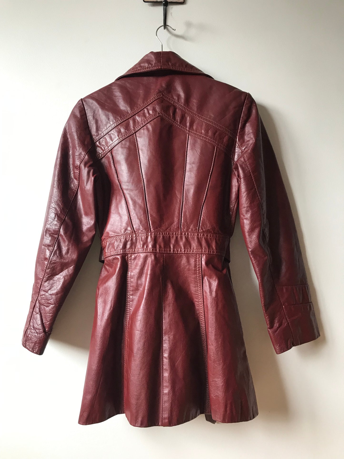 Bordeaux leather trench coat