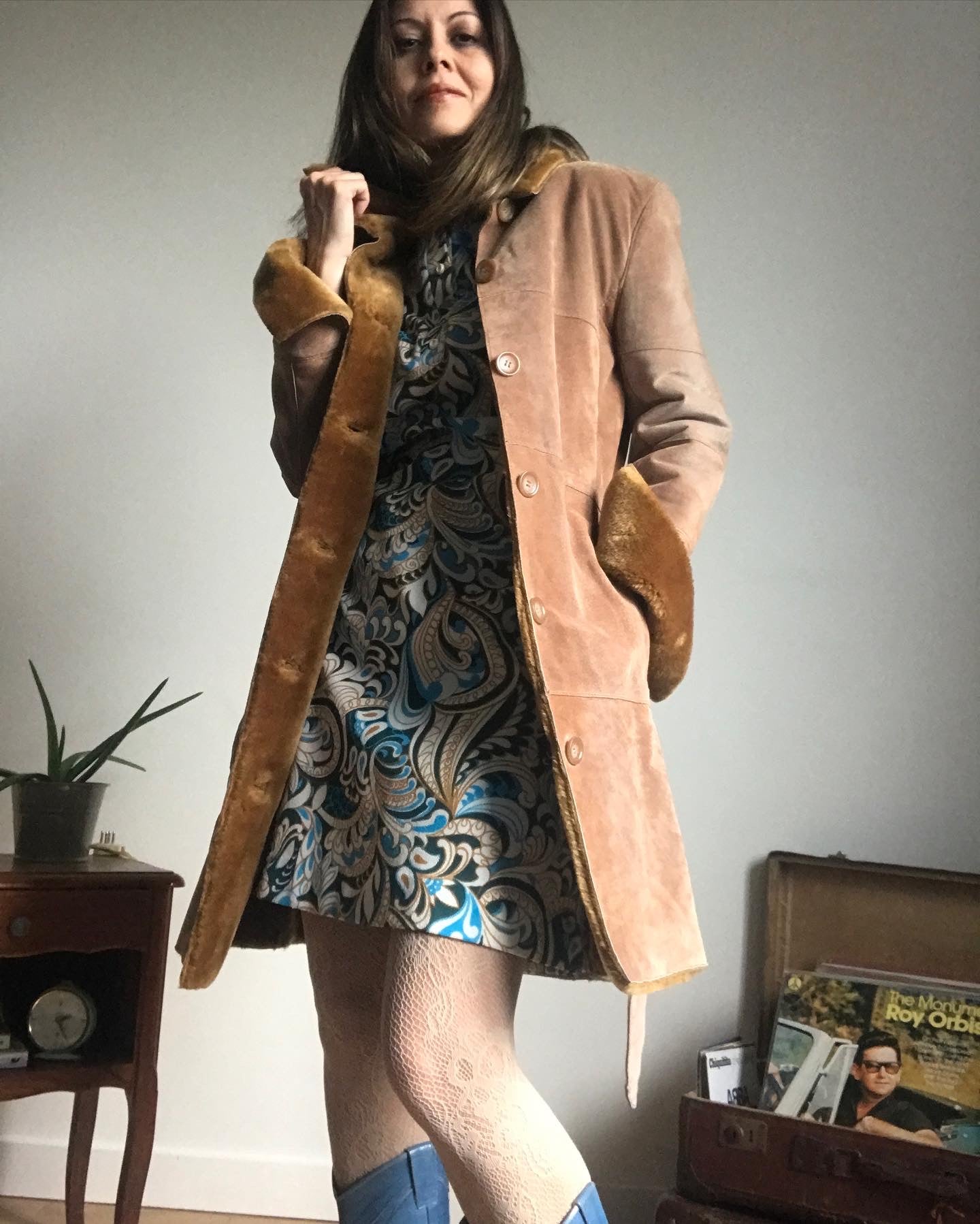 Belted nubuck coat