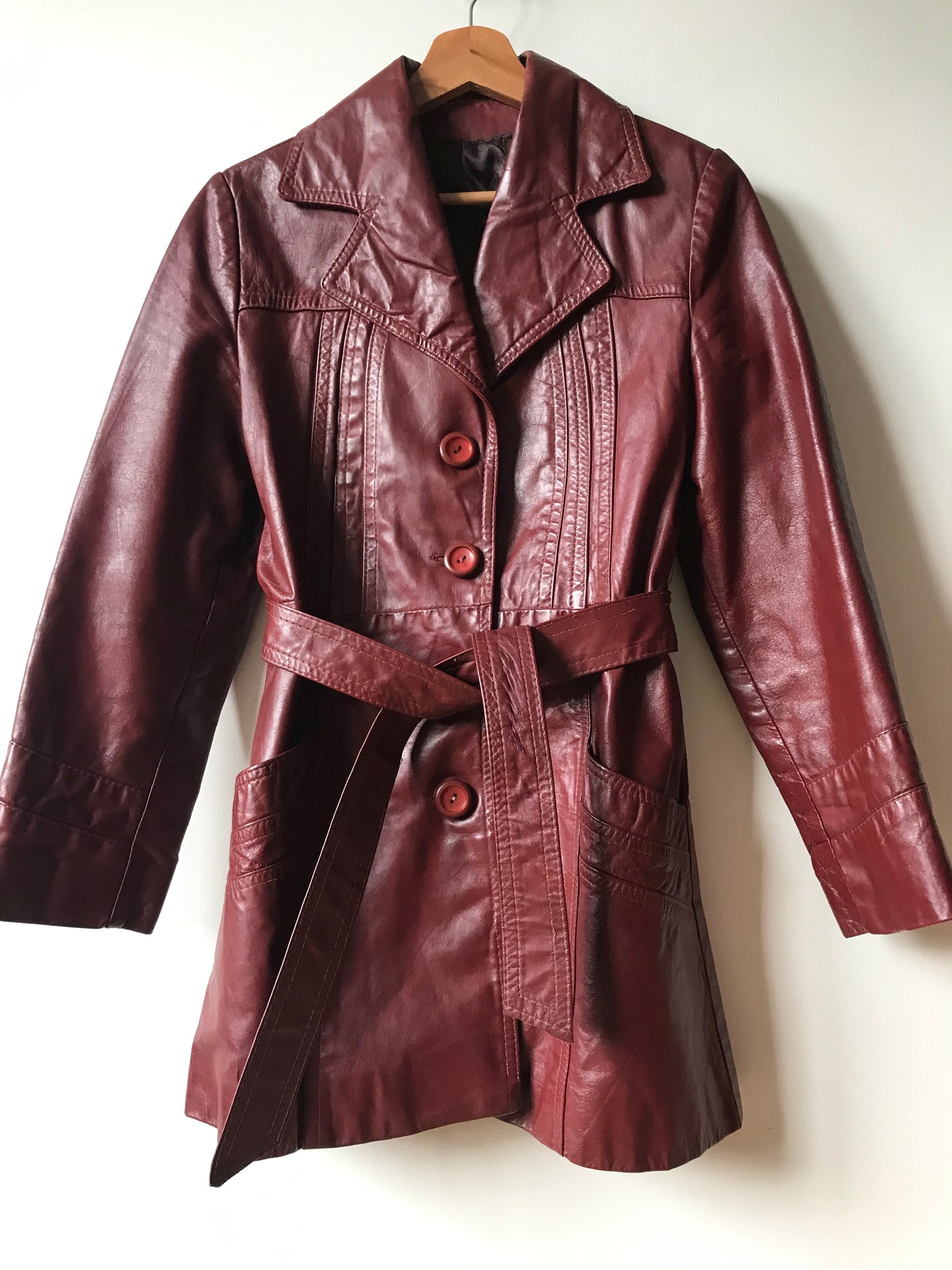 Bordeaux leather trench coat