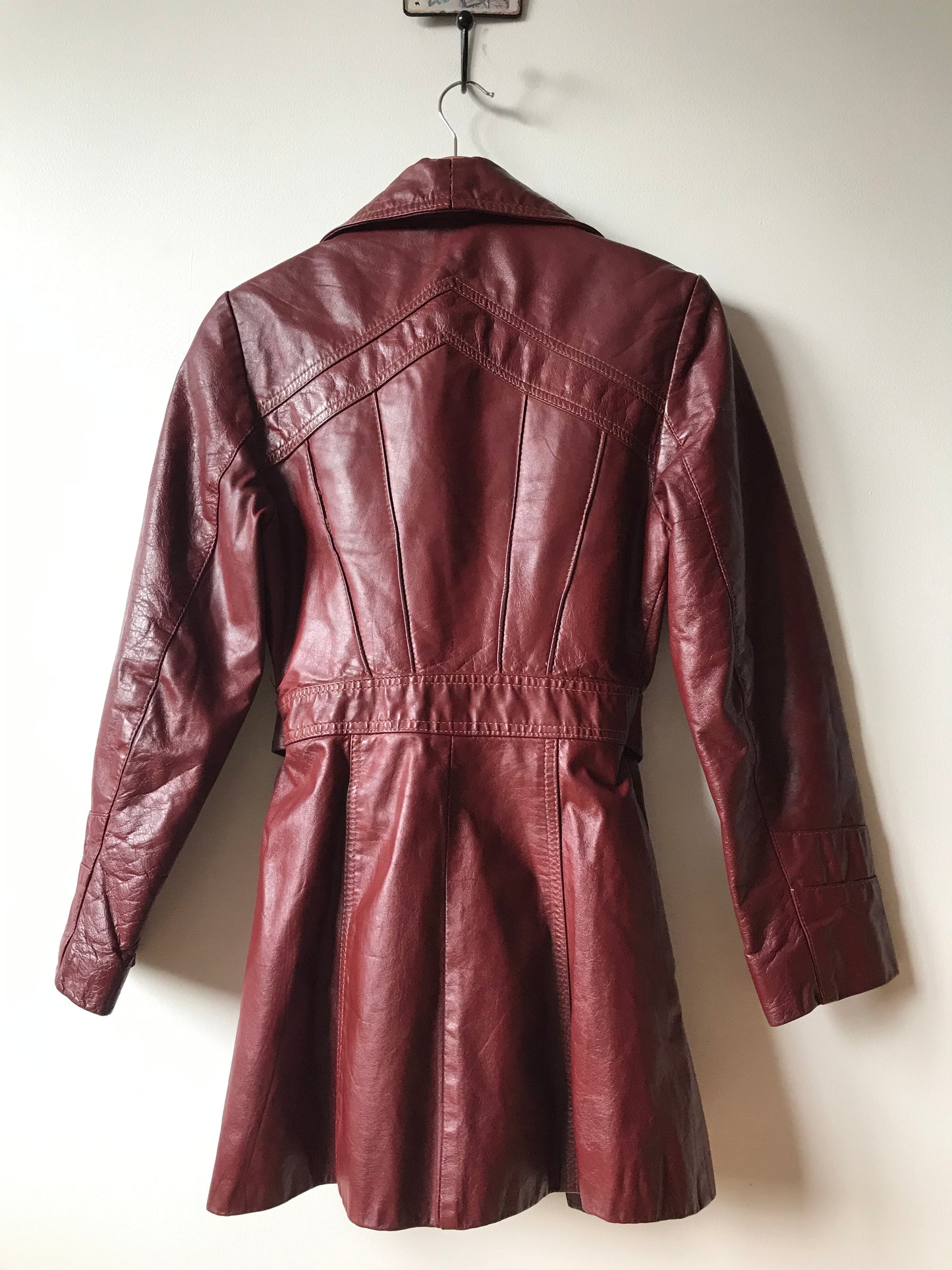 Bordeaux leather trench coat