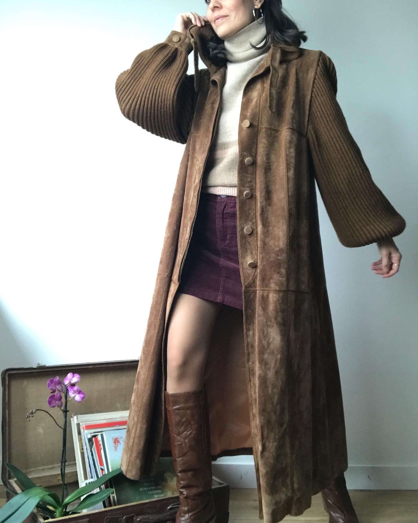 suede maxi coat 80s