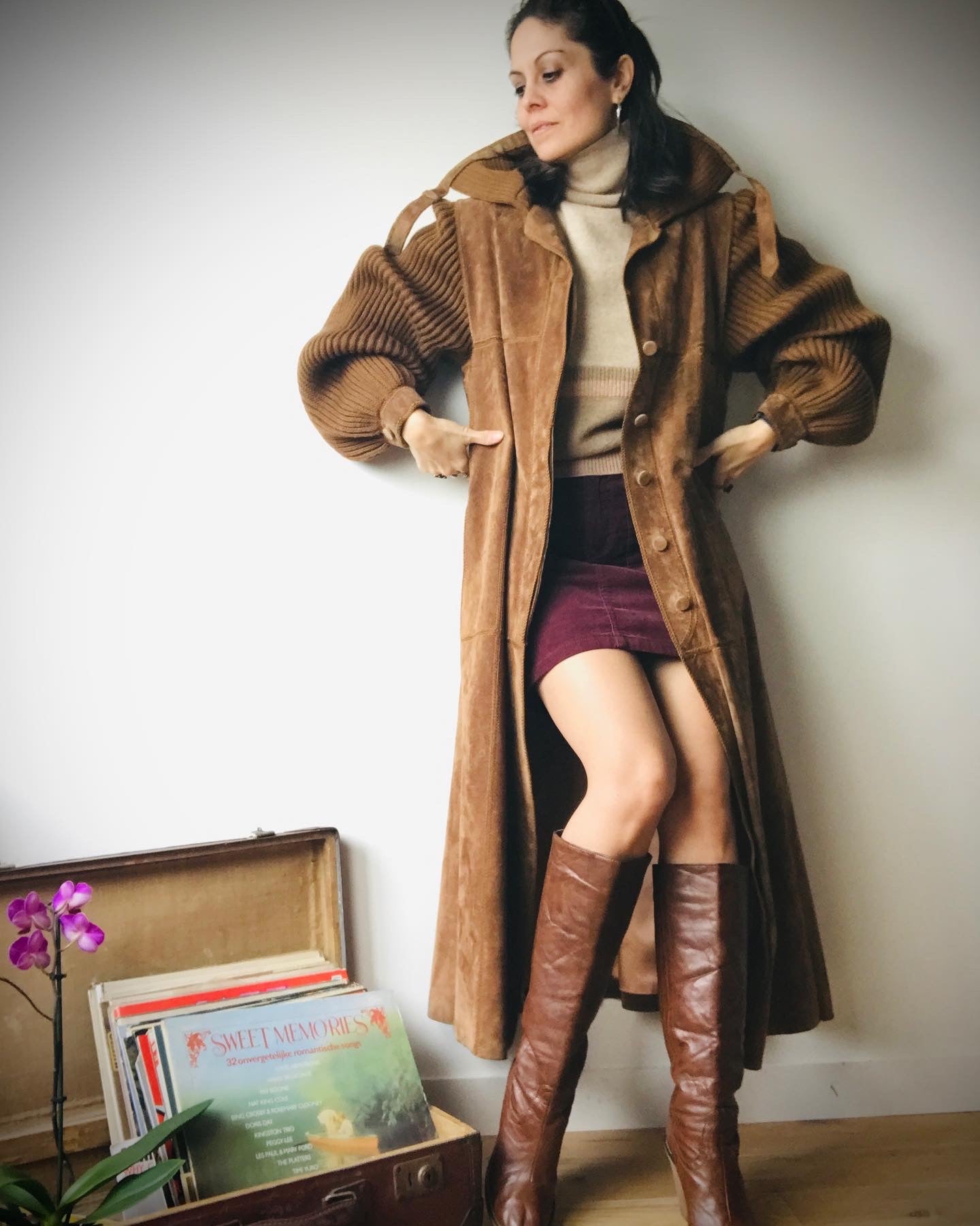 suede maxi coat 80s