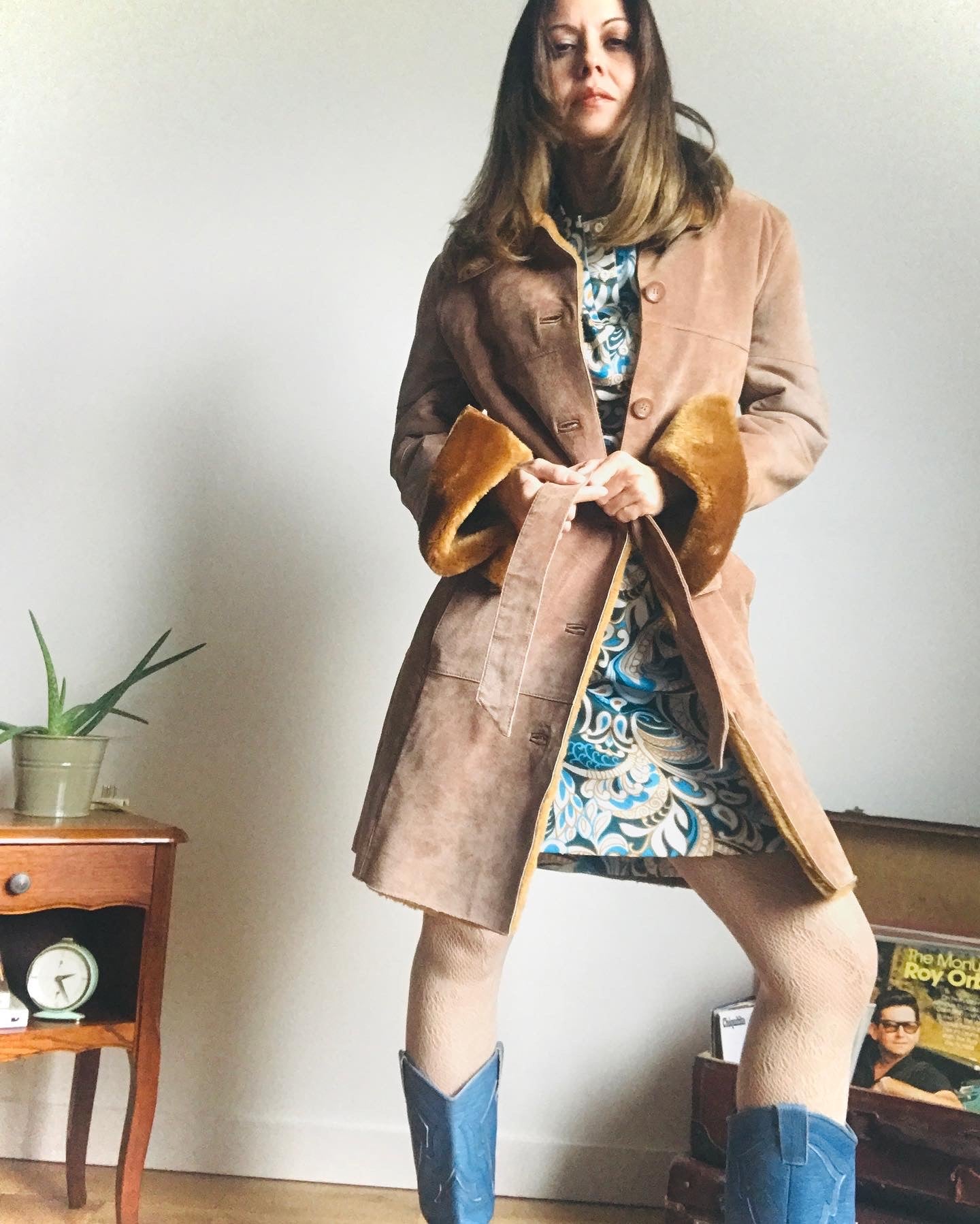 Belted nubuck coat