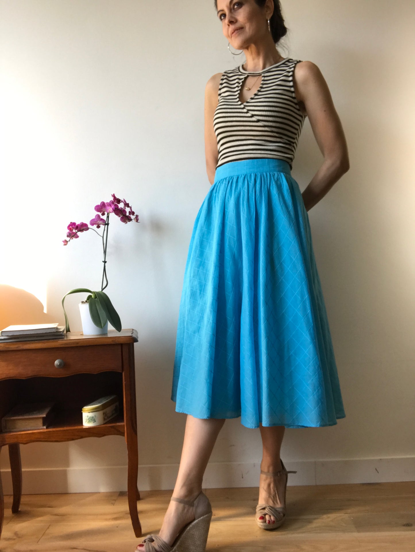 High waist vintage midi skirt