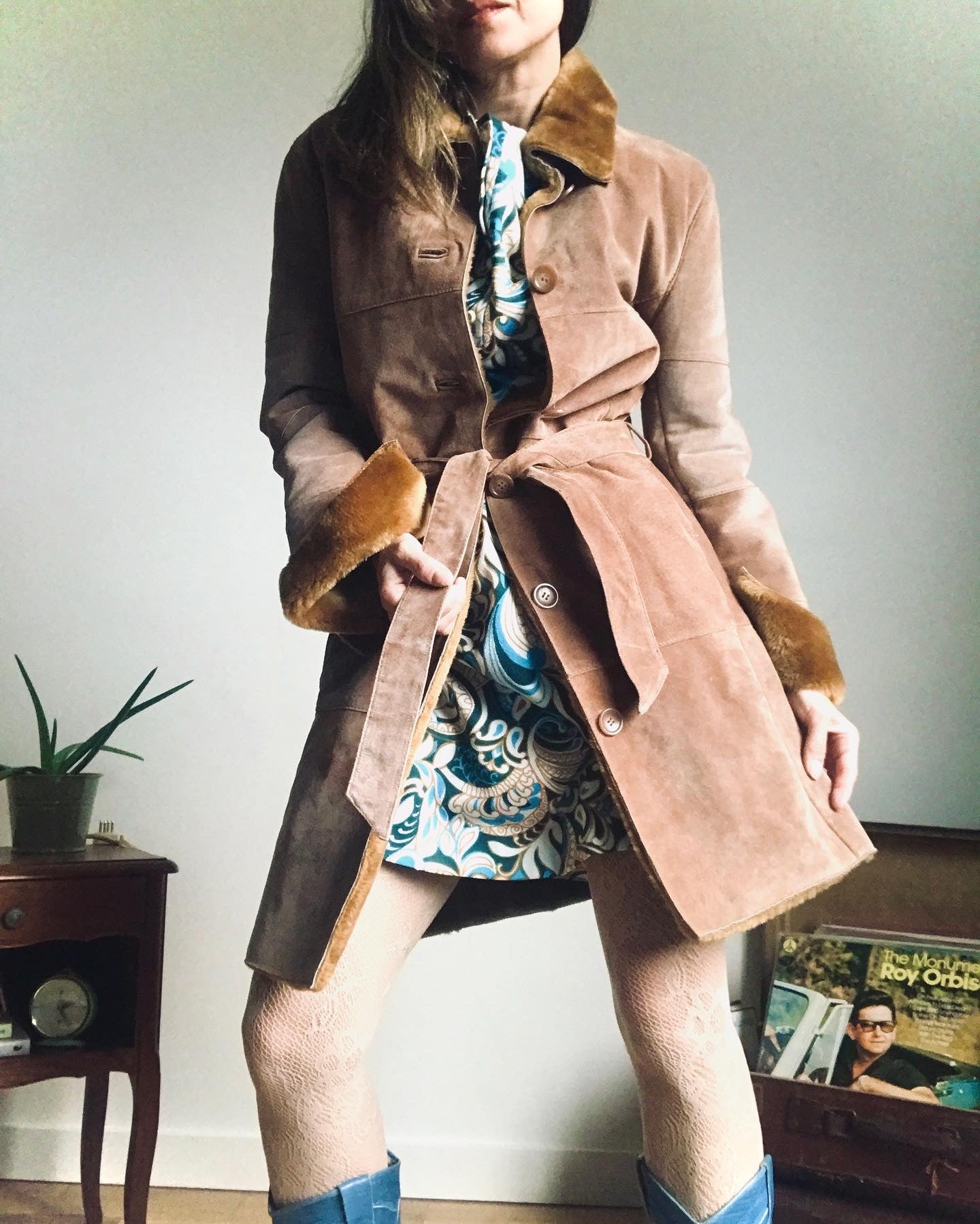 Belted nubuck coat