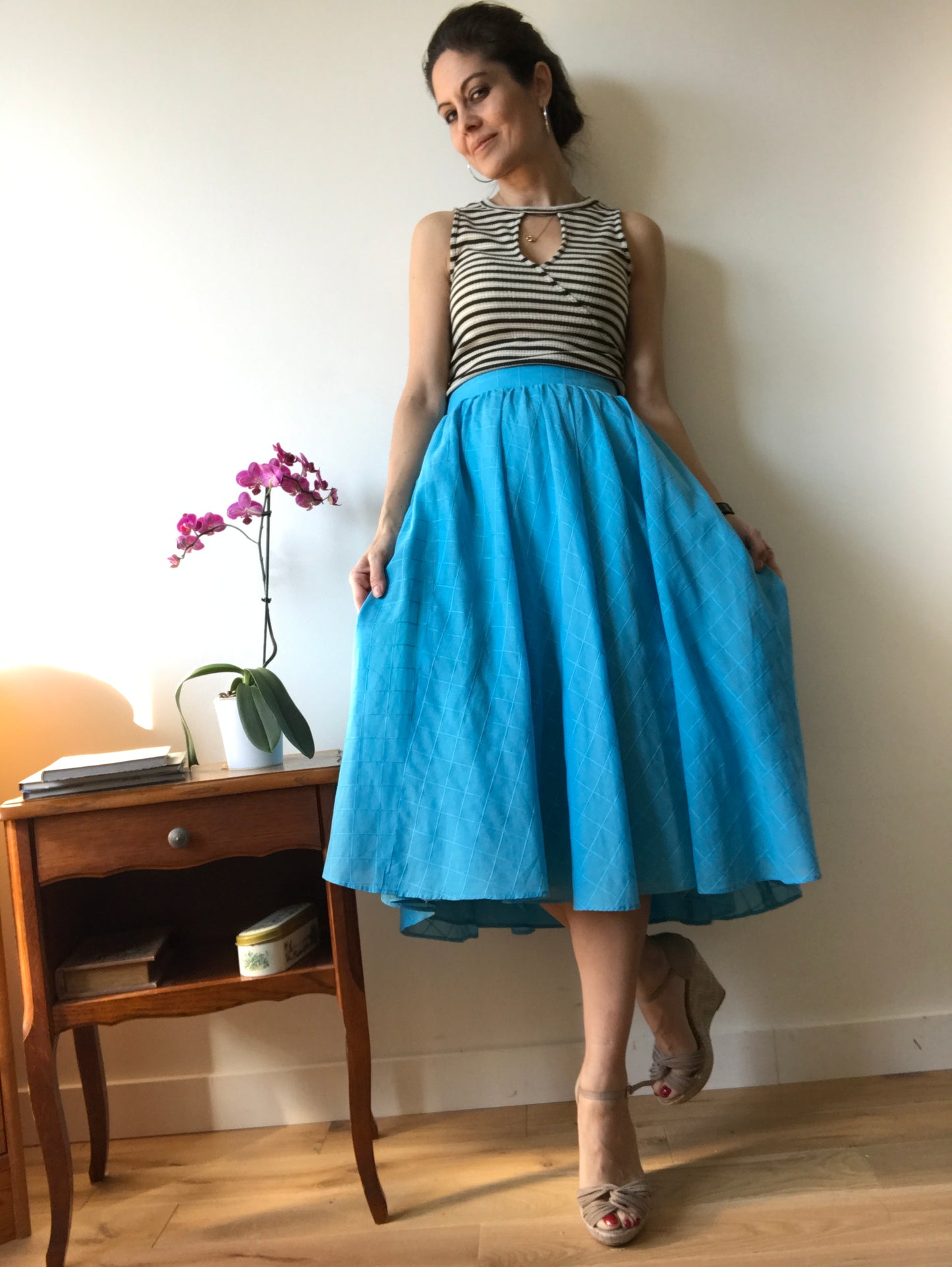 High waist vintage midi skirt