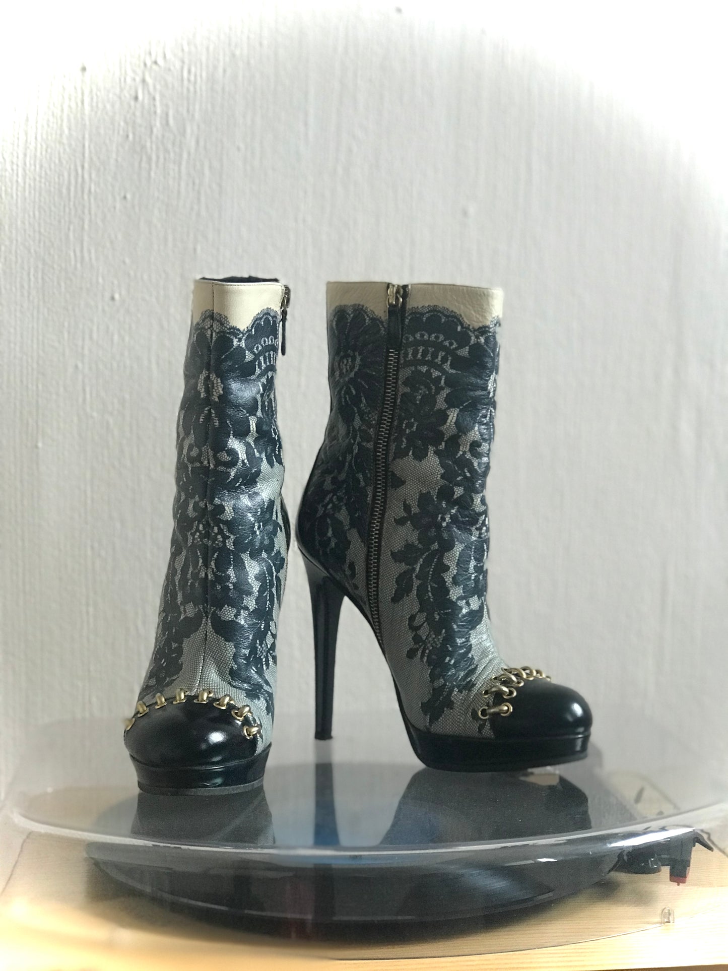 Moschino lace print boots