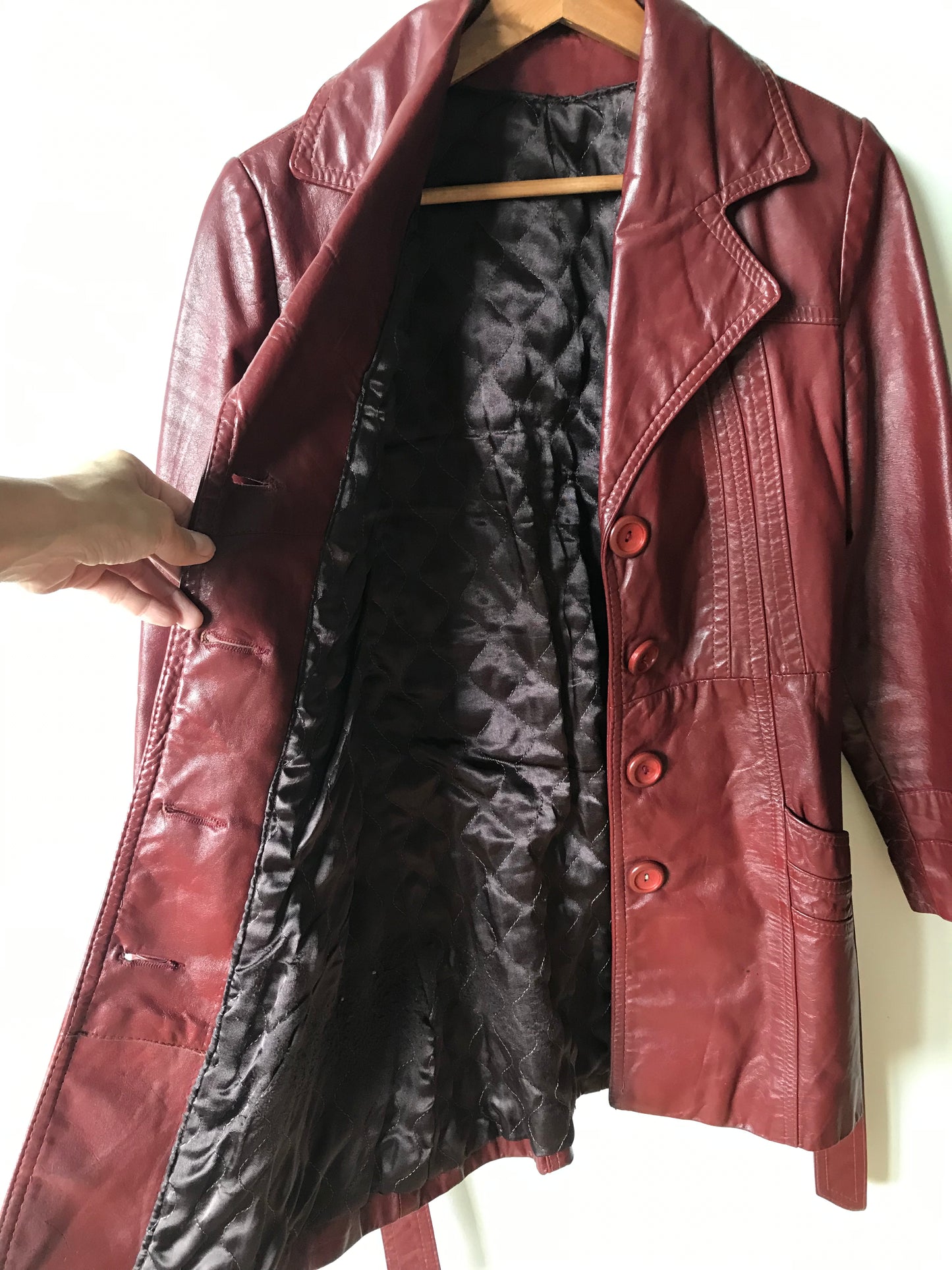 Bordeaux leather trench coat