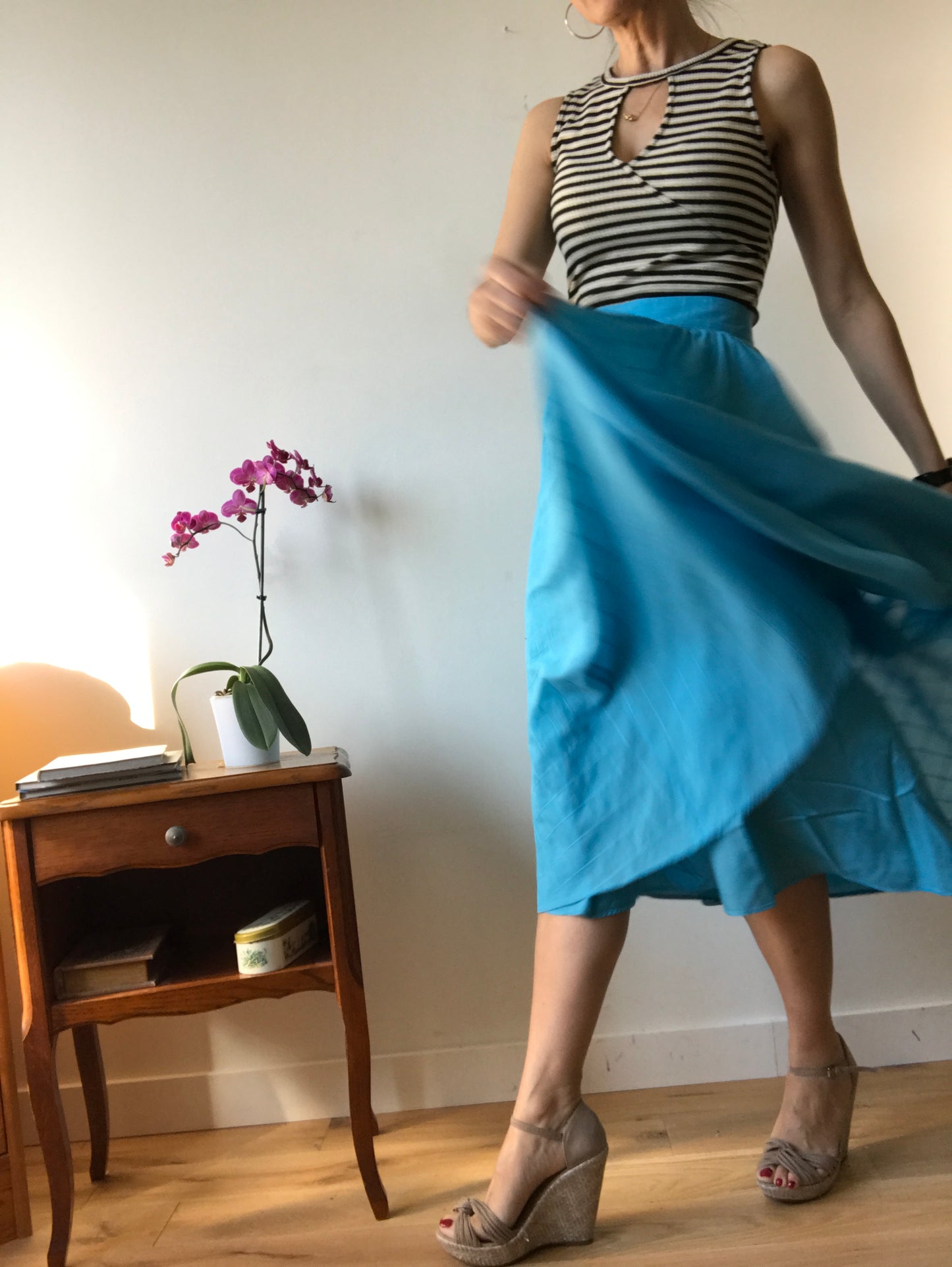 High waist vintage midi skirt