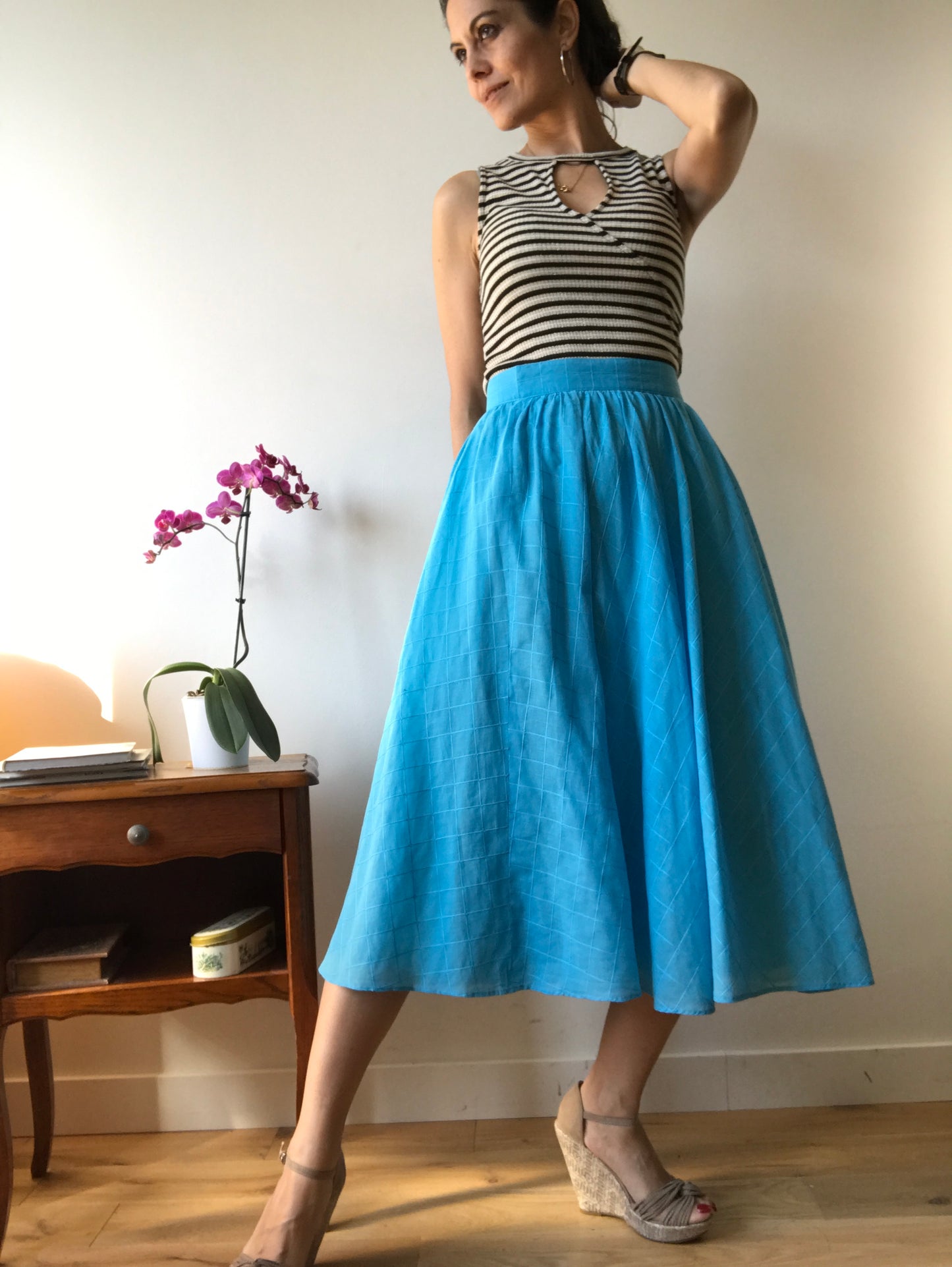 High waist vintage midi skirt