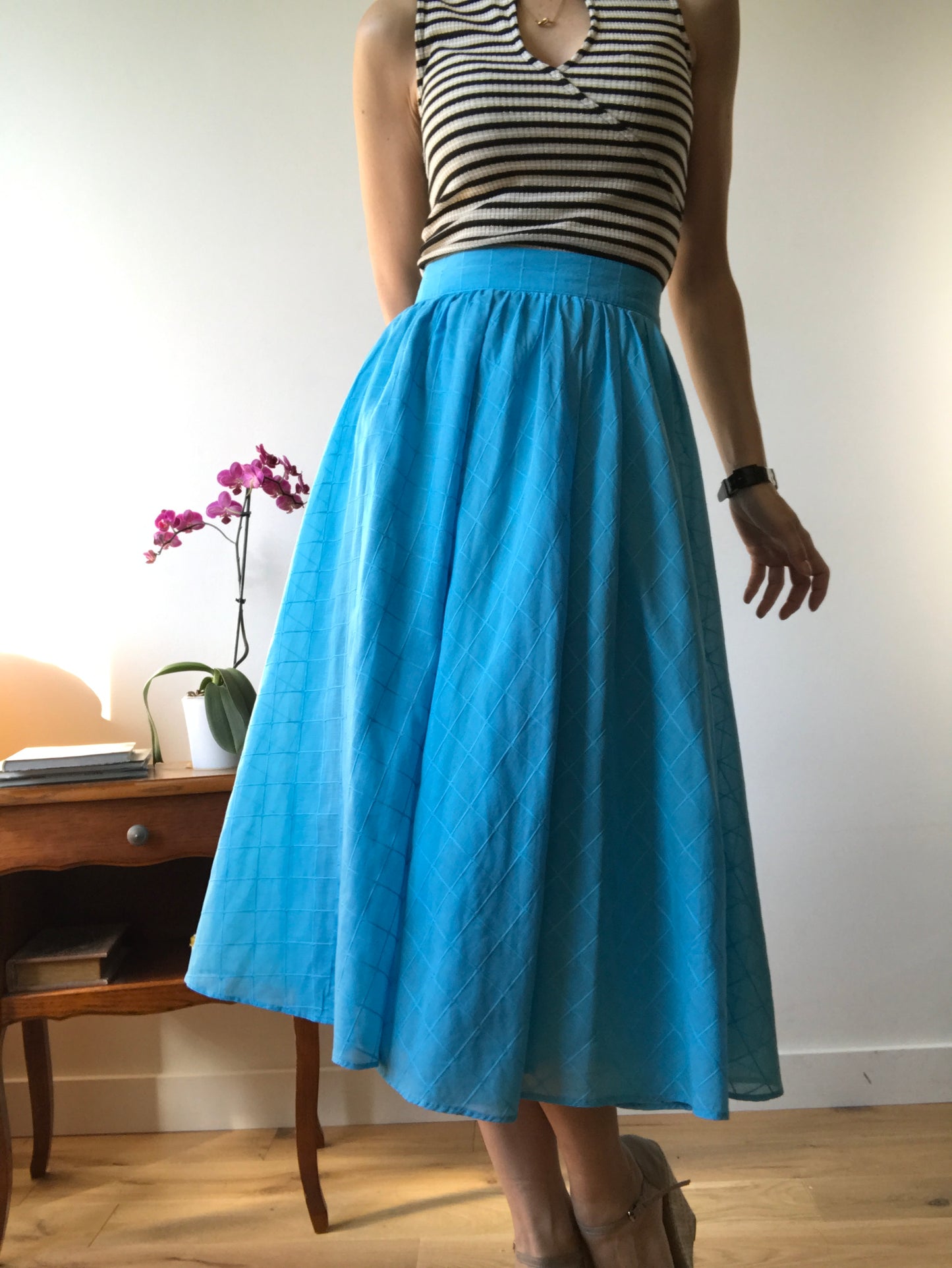 High waist vintage midi skirt