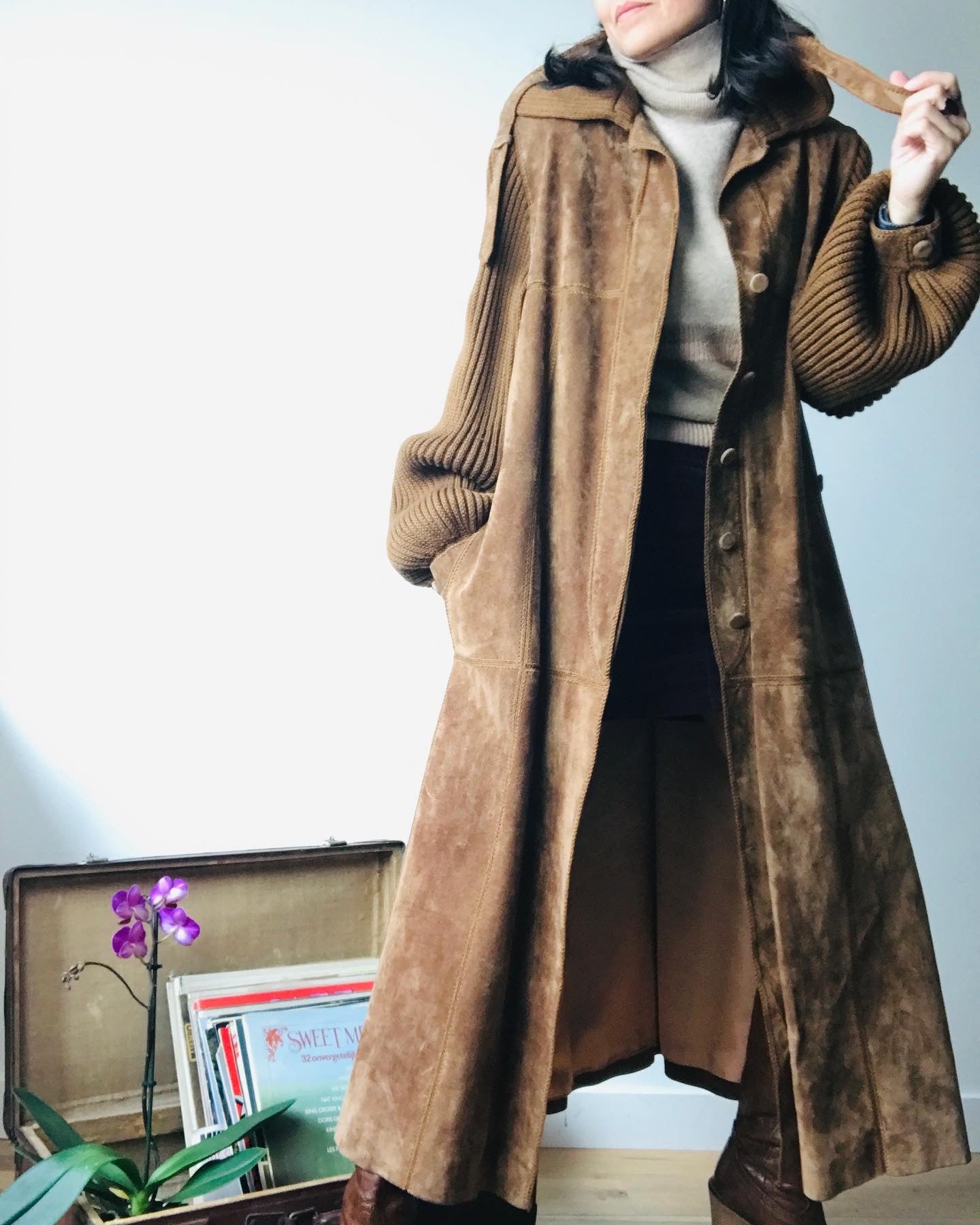 suede maxi coat 80s