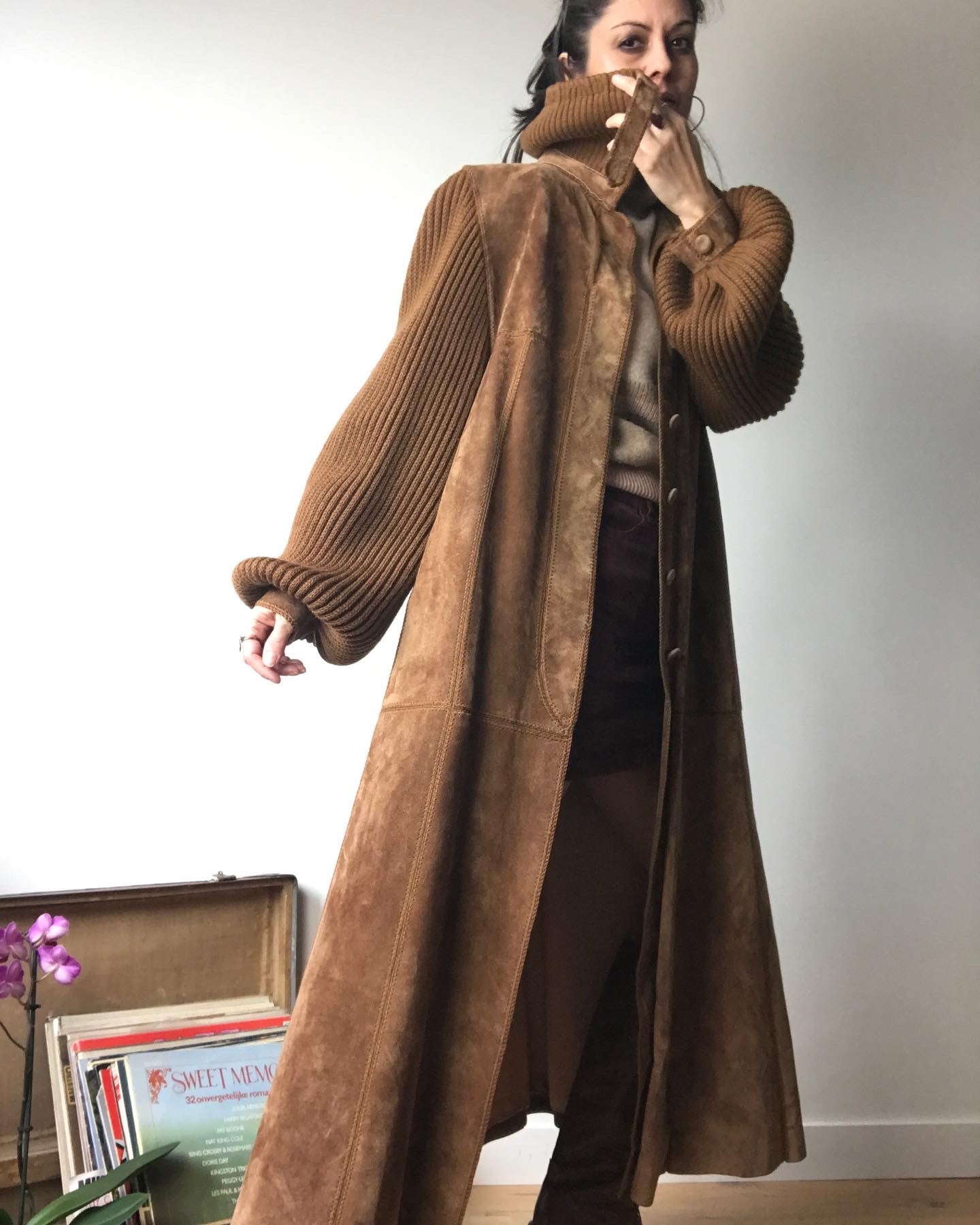 suede maxi coat 80s